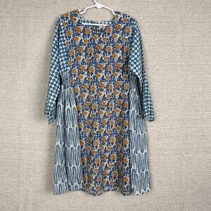 Pink Chicken Girls Dress 8Y Blue Floral Boho Indiana Cotton Midi Shift Dress